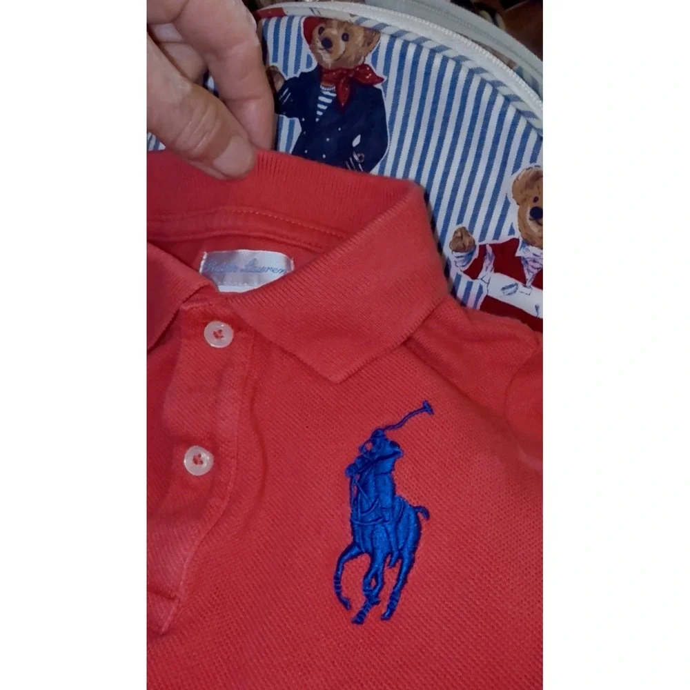 Ralph Lauren Baby Boys 9M Polo Shirt  Red/orange  Blue Big Pony Used